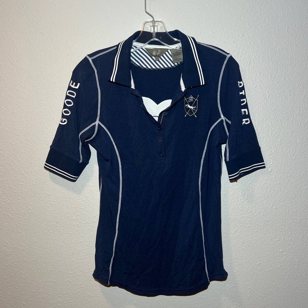 Goode Rider Equestrian Polo Shirt Women's M Navy Blue Horse Riding Stretch